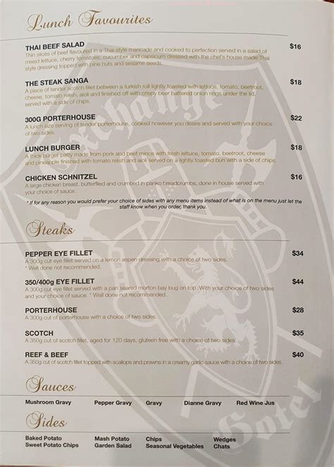 The Exchange Hotel Restaurant Menu